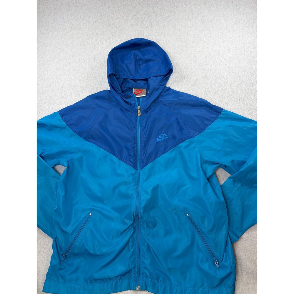 Vintage 90s Nike Windbreaker Jacket Blue Colorblock Hooded Full Zip Mens Large